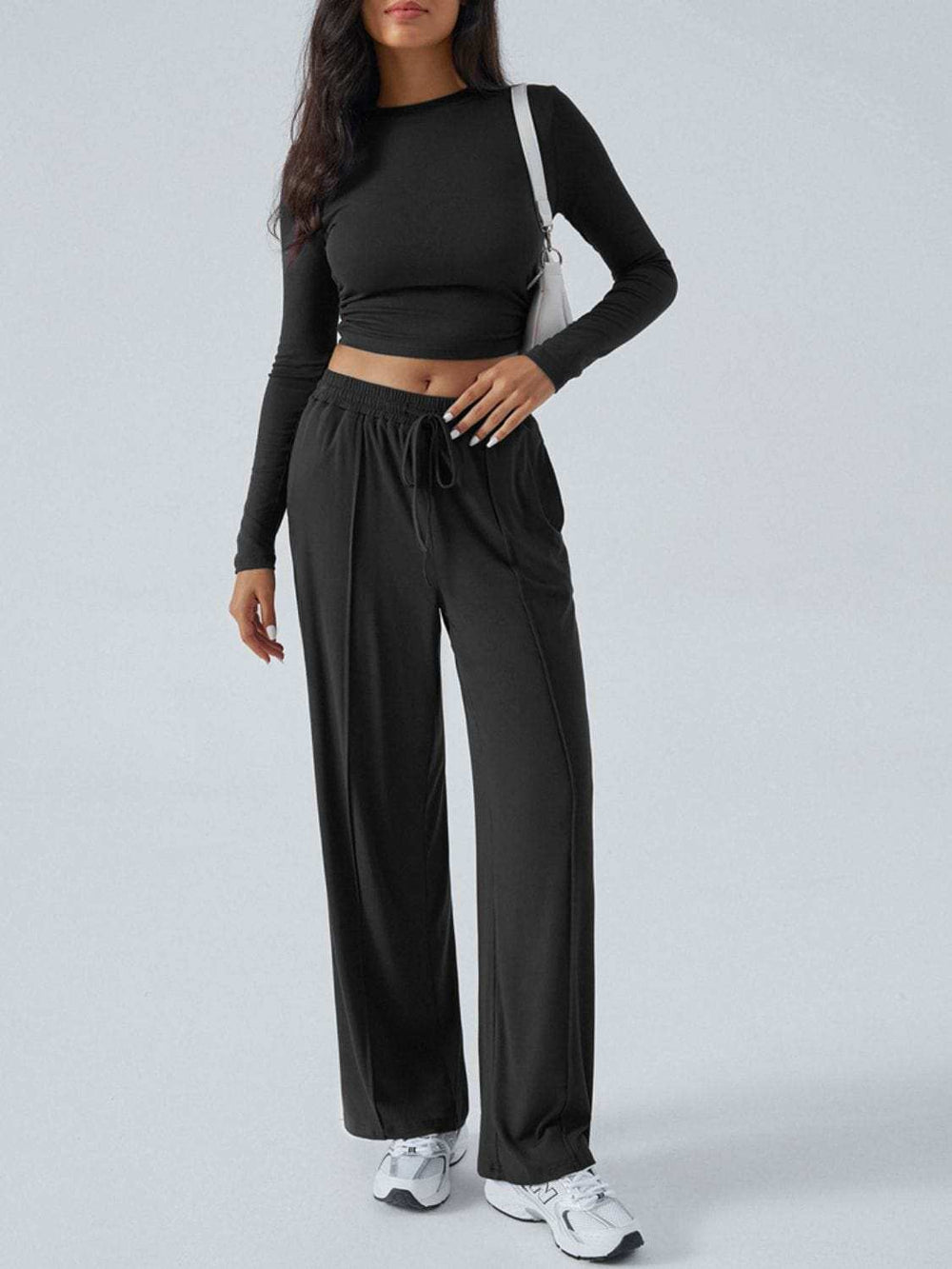 Devine Round Neck Long Sleeve Top and Pants Set - Trendsi - Flyclothing LLC