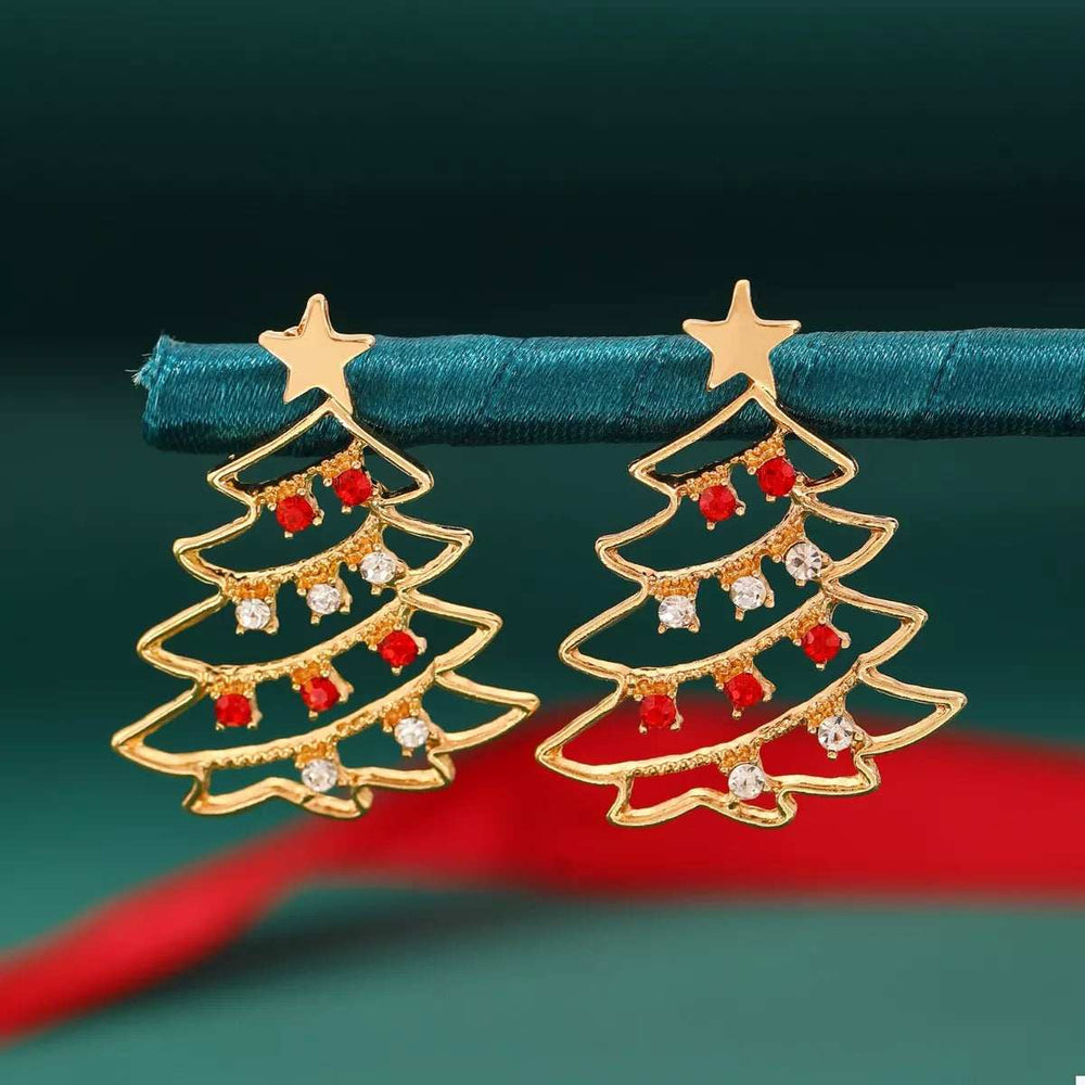 18K Gold-Plated Christmas Tree Earrings - Trendsi - Flyclothing LLC