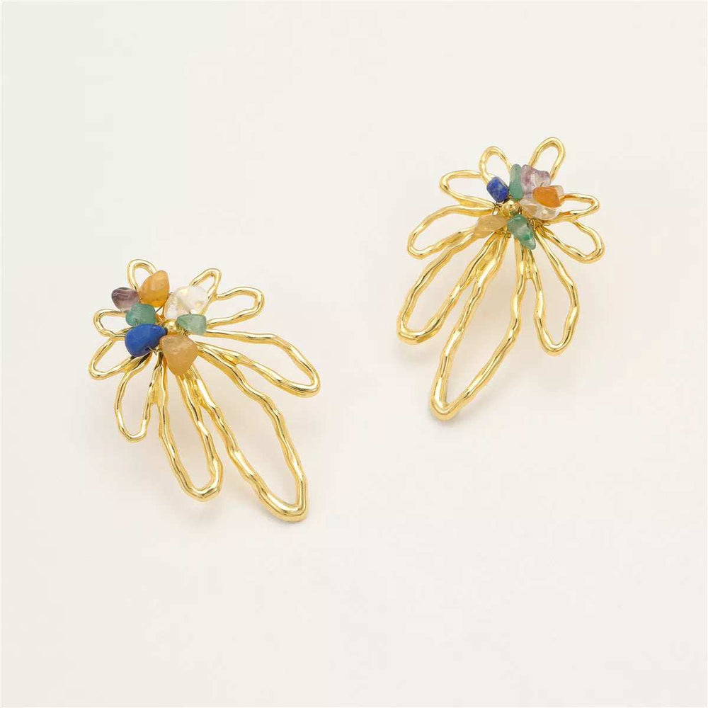 18K Gold-Plated Natural Stone Flower Earrings - Trendsi - Flyclothing LLC