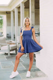 Square Neck Tie Shoulder Denim Dress - Trendsi - Flyclothing LLC