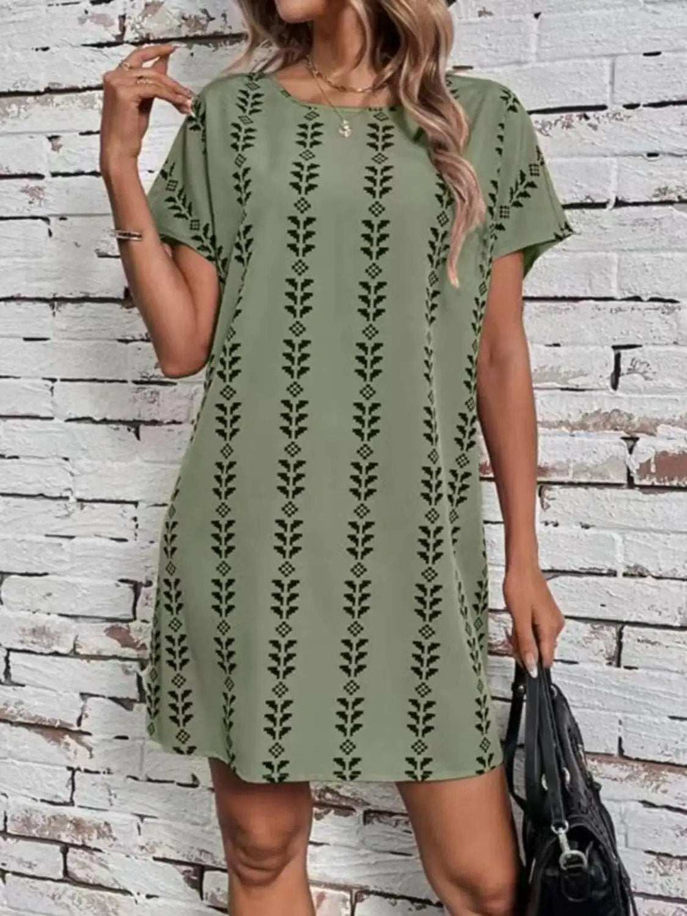 Printed Round Neck Short Sleeve Dress - Trendsi - Flyclothing LLC