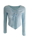 Drawstring Ruched Long Sleeve Ribbed Top - Trendsi - Flyclothing LLC