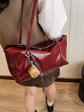 Solid Color Leather Shoulder Bag - Trendsi - Flyclothing LLC