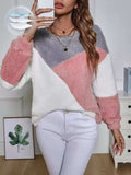 Color Block Fuzzy Knit Sweatshirt - Trendsi - Flyclothing LLC