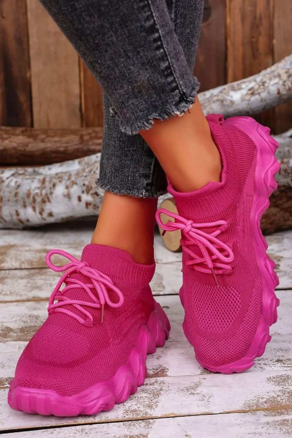 Mesh Lace-Up Round Toe Athletic - Trendsi - Flyclothing LLC