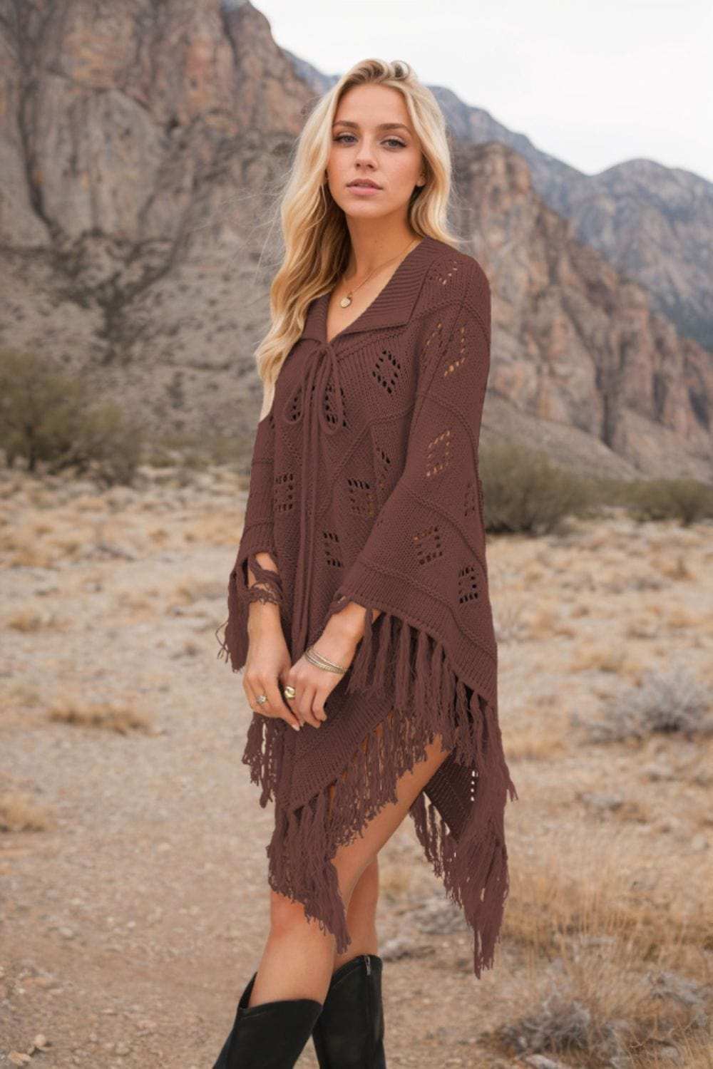 Tassel Hem Knit Cover Up - Trendsi - Flyclothing LLC
