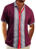 Men's Full Size Contrast Button Down Short Sleeve Shirt Plus Size - Trendsi - Flyclothing LLC