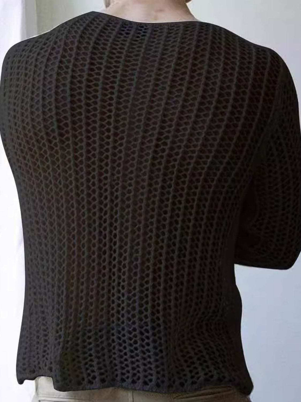 Men's Full Size Hollow Out Round Neck Long Sleeve Top Plus Size - Trendsi - Flyclothing LLC