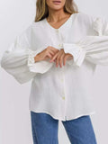 Button Up Flounce Sleeve Shirt - Trendsi - Flyclothing LLC