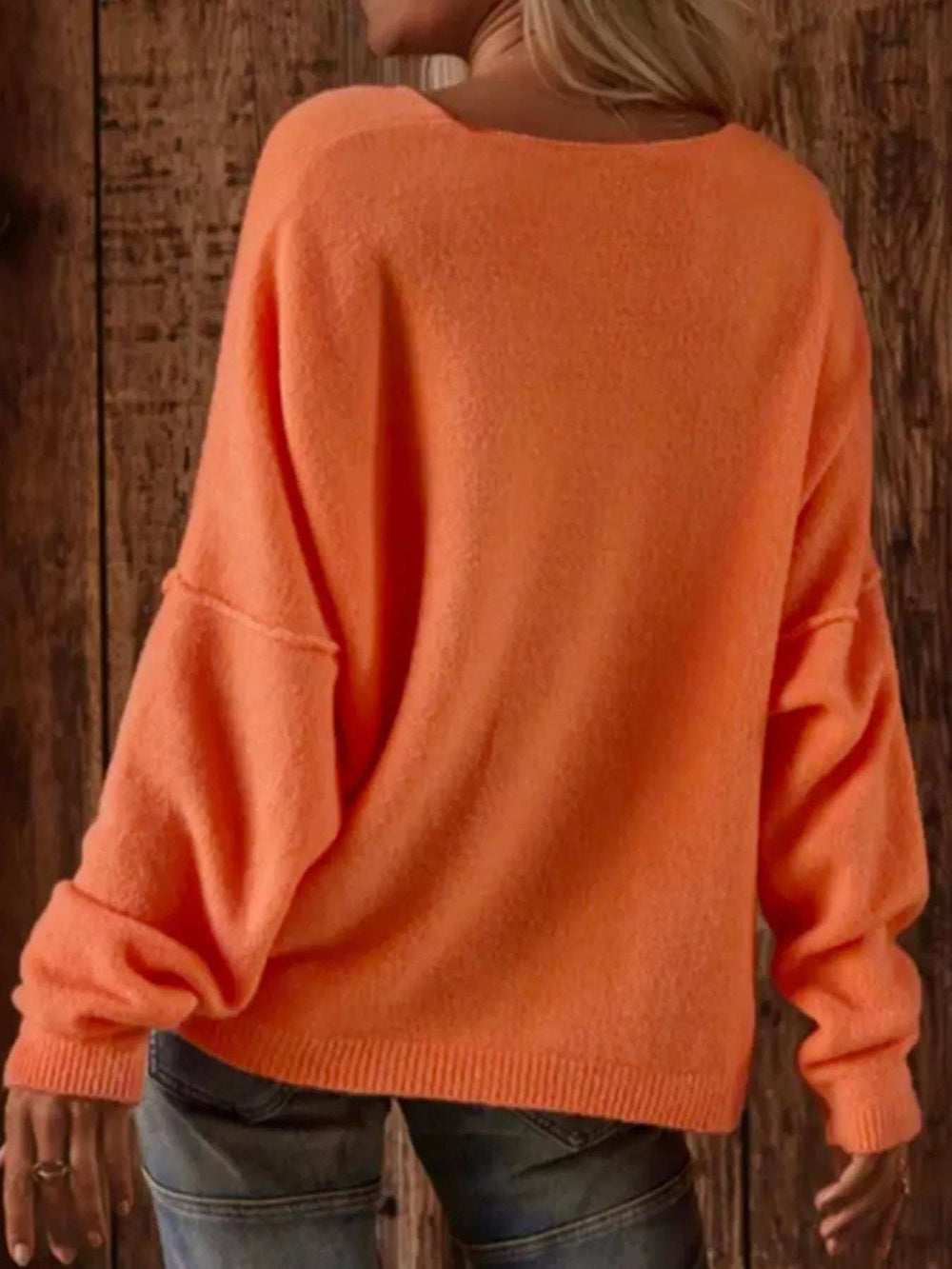 V-Neck Dropped Shoulder Sweater - Trendsi - Flyclothing LLC