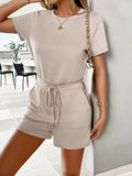 Tied Round Neck Short Sleeve Romper - Trendsi - Flyclothing LLC