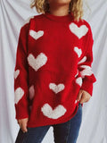 Heart Round Neck Dropped Shoulder Sweater - Trendsi - Flyclothing LLC