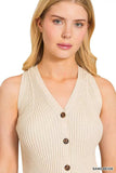 Zenana Ribbed Knit Button-Down Sweater Vest - Trendsi - Flyclothing LLC
