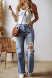 Distressed Straight Leg Jeans with Pockets - Trendsi - Flyclothing LLC