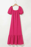SYNZ Gingham Check Bubble Sleeve Ruffled Maxi Dress - Trendsi - Flyclothing LLC
