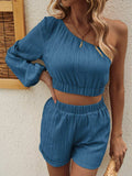 One Shoulder Long Sleeve Top and Shorts Set - Trendsi - Flyclothing LLC