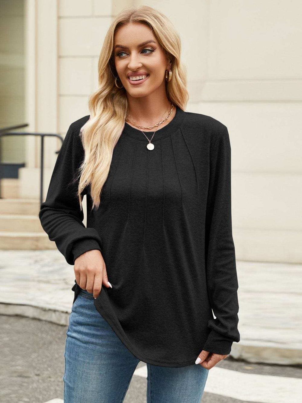 Round Neck Long Sleeve T-Shirt - Trendsi - Flyclothing LLC