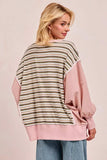 BiBi Stripe Mixed Top With Cut Edge And Reverse Outseam - Trendsi - Flyclothing LLC