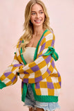 BiBi Mardigras Checker Board Front Open Cardigan - Trendsi - Flyclothing LLC