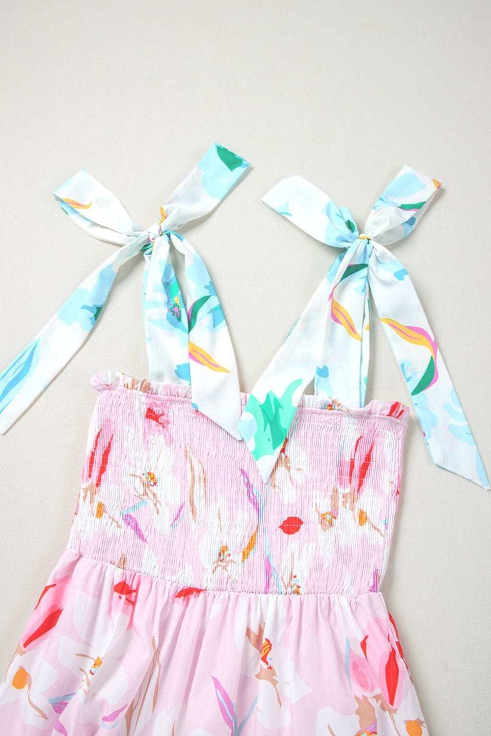 Floral Print Knotted Shoulder Smocked Maxi Dress - Trendsi - Flyclothing LLC