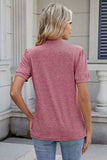 Notched Short Sleeve Solid Color Top - Trendsi - Flyclothing LLC