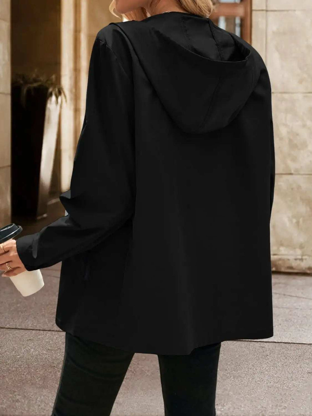 Pocketed Zip Up Hooded Jacket - Trendsi - Flyclothing LLC