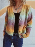 Gradient Heart Shape Button V-Neck Cardigan - Trendsi - Flyclothing LLC