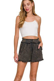 Zenana Mineral Frayed Hem Washed Shorts - Trendsi - Flyclothing LLC