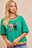 BiBi Mardi Gras Sequin Ribbon Patched Sweater - Trendsi - Flyclothing LLC
