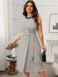 Striped Round Neck Sleeveless Midi Tank Dress - Trendsi - Flyclothing LLC