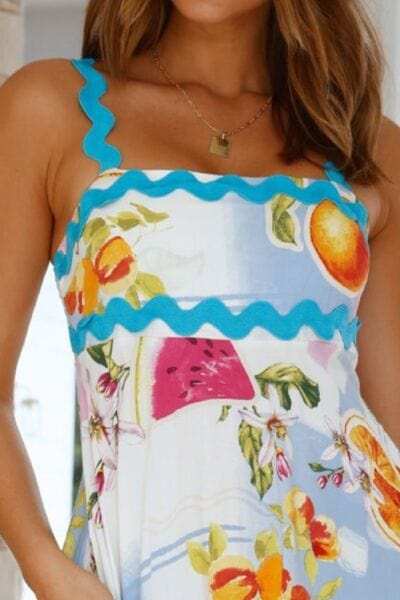 Printed Square Neck Wide Strap Dress - Trendsi - Flyclothing LLC