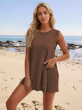 Slit Round Neck Top and Shorts Set - Trendsi - Flyclothing LLC