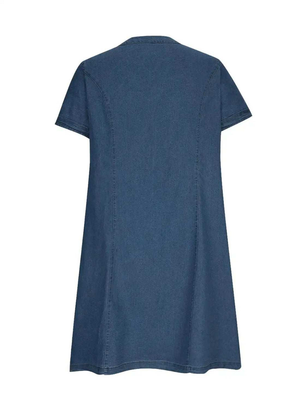 Full Size Notched Short Sleeve Denim Dress - Trendsi - Flyclothing LLC