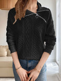 Oblique Zipper Collared Neck Long Sleeve Sweatshirt - Trendsi - Flyclothing LLC