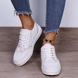Suede Lace-Up Flat Sneakers - Trendsi - Flyclothing LLC