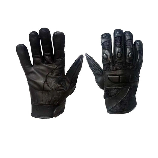 Classic Leather Full Finger Ladies Biker Gloves in Black