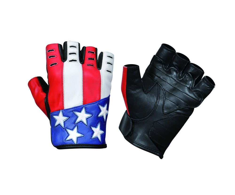 Mens Fingerless Leather Gloves - USA Themed - Unik Just for Bikers - Flyclothing LLC
