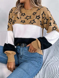 Star Contrast Round Neck Sweater - Trendsi - Flyclothing LLC