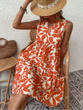 Printed Notched Sleeveless Mini Dress - Trendsi - Flyclothing LLC