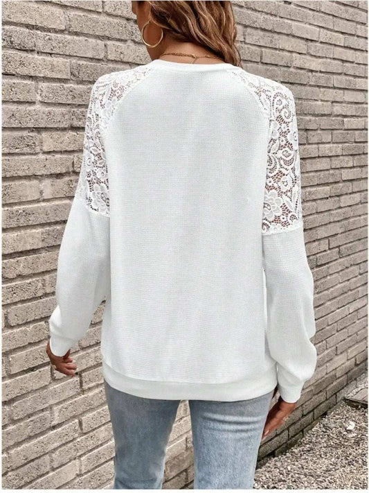 Lace Detail V-Neck Long Sleeve Top - Trendsi - Flyclothing LLC