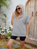 Half Zip Short Sleeve Hooded Top - Trendsi - Flyclothing LLC