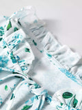 Floral Print Frilled Trim Tie Neck Elastic Cuffs Long Sleeve Blouse - Trendsi - Flyclothing LLC