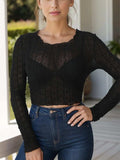 Textured Round Neck Long Sleeve Top - Trendsi - Flyclothing LLC