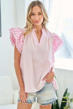 First Love Full Size Striped Flutter Sleeve Blouse - Trendsi - Flyclothing LLC