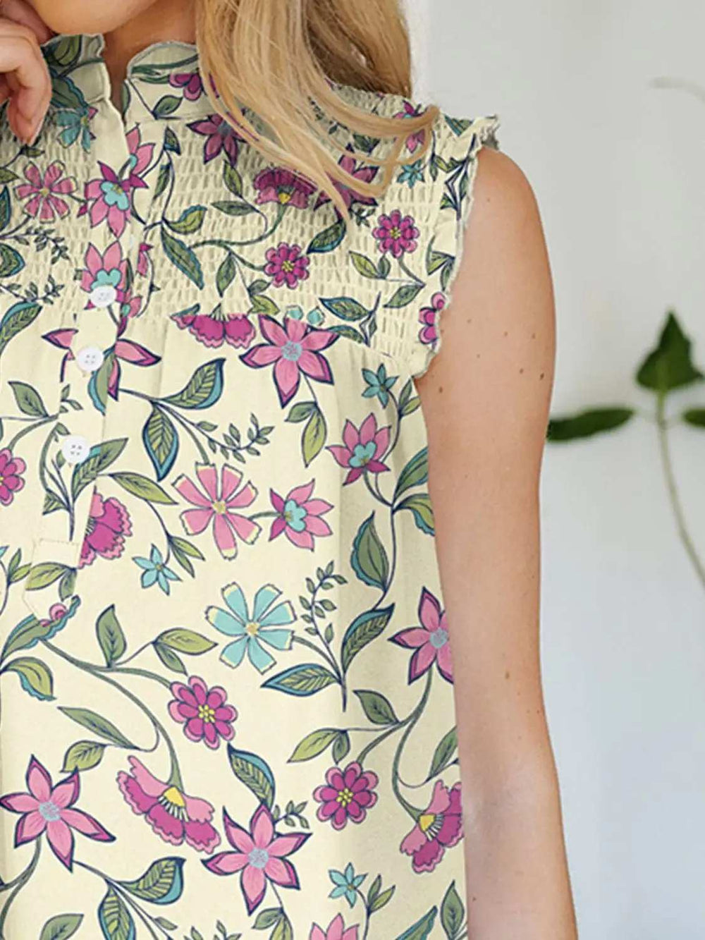 Frill Printed Mock Neck Top - Trendsi - Flyclothing LLC