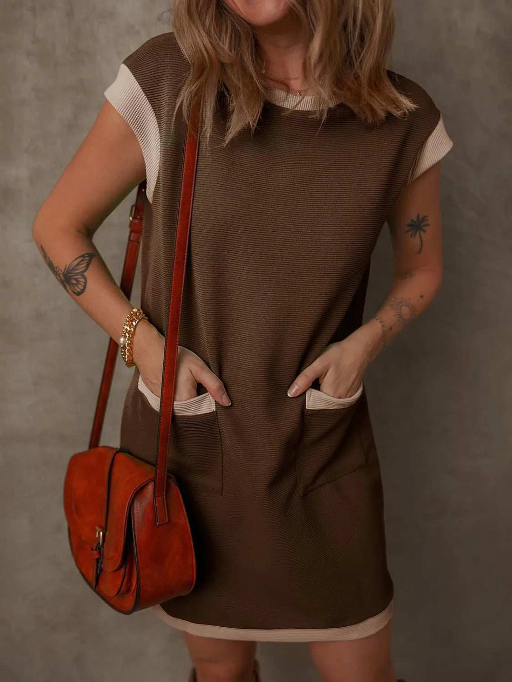 Round Neck Cap Sleeve Mini Dress - Trendsi - Flyclothing LLC