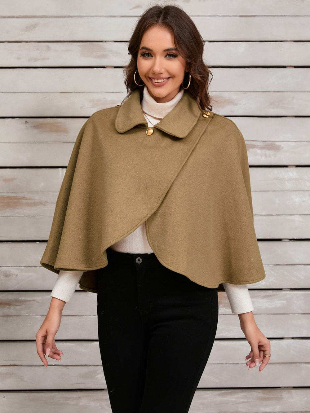 Collared Neck Cropped Cape - Trendsi - Flyclothing LLC