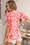 BiBi Leopard Smocked Short Sleeve Blouse - Trendsi - Flyclothing LLC