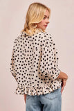 BiBi Polka Dot Printed Peplum Top with Front Button - Trendsi - Flyclothing LLC