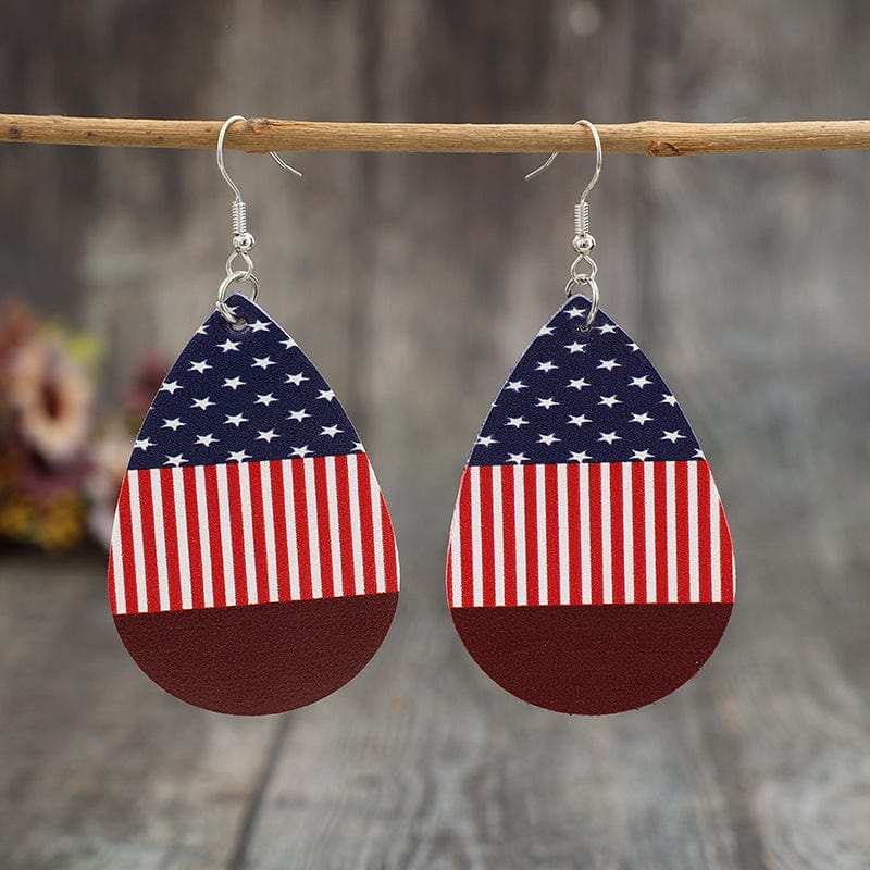 Stars and Stripes PU Leather Teardrop Earrings - Trendsi - Flyclothing LLC